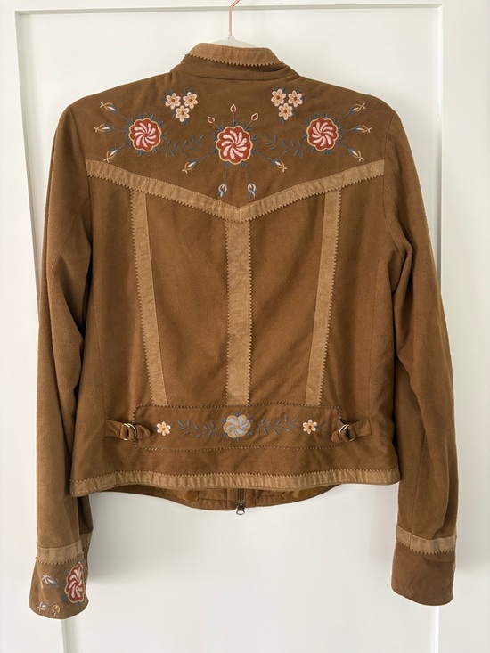 ABS Allen Schwartz Jackets & Blazers - A·B·S by Allen Schwartz Embroidered faux Suede zip up boho chic Jacket brown (M)